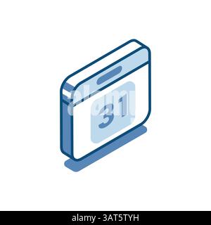 isometric vector calendar linear icon, in color on white background, time or 31 day Stock Vector