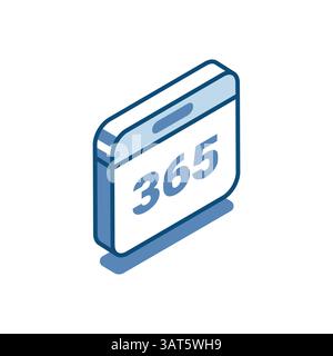 isometric vector calendar linear icon with number 365, in color on white background, year or period Stock Vector