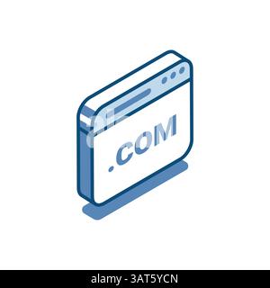 isometric vector browser linear icon with .com, in color on white background, domain or site Stock Vector