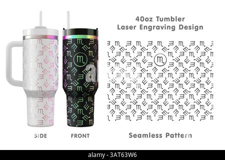 Scorpio zodiac sign laser engraving design for 40oz tumbler. Seamless from edge to edge. Full tumbler wrap. Vector illustration. Stock Vector