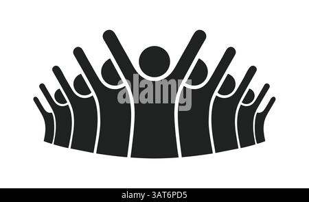 People, human, person thin solid icon set holding hands with their hands raised up. friendly greeting, volunteers, teamwork and support. Vector Stock Vector