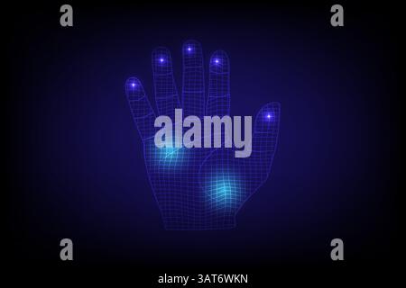 Abstract Hand Hi-Tech Nets over and deep the bright light with blue gradient background, technology or horoscope concept, vector Illustration Stock Vector