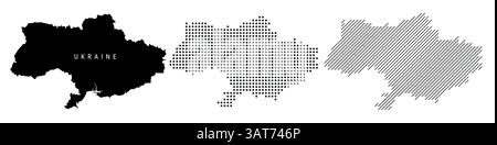 Ukraine detailed silhouette map, dotted pattern and slanted parallel lines pattern. Ukrainian textured stylized map. Vector illustration isolated on w Stock Vector