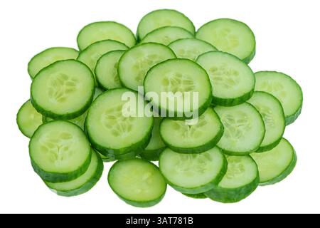 Thinly sliced cucumbers isolated on a white background Stock Photo