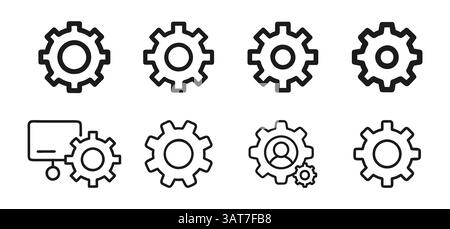 Settings gear icons pack. Vector outline and solid user profiles, icons for web and app Stock Vector