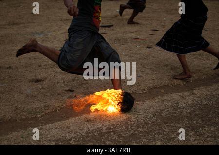 Some students play Fire Football tradition in islamic boarding house ...