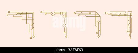 Art Deco Line Gold Corners Frames Borders Set Stock Vector