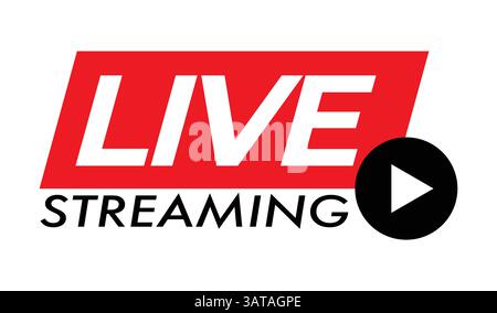 Live streaming icons. Red symbols and buttons of live streaming, broadcasting, online stream. Stock Vector