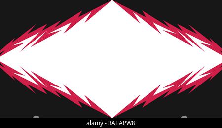 Red lightning shape border forming diamond frame with white center representing energy urgency danger power attention electric shock warning intensity Stock Vector