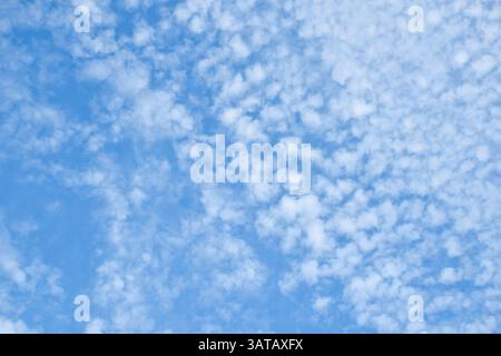 White fluffy patchy clouds on blue sky Stock Photo