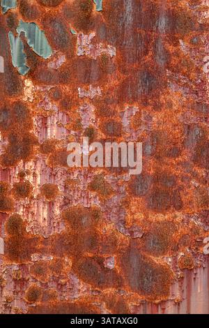 Very old rusted metal panel background with peeling paint Stock Photo