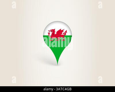 Pin Icon with Wales National Flag. Location Marker Icon. Stock Vector
