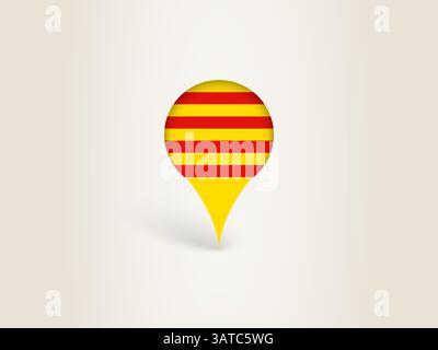 Pin Icon with Catalonia National Flag. Location Marker Icon. Stock Vector