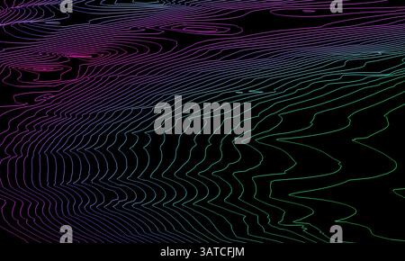 Vivid gradient lines form elegant contoured shapes, creating a fascinating abstract composition. Computer graphic, 3d render illustration Stock Photo