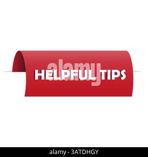Helpful tips ribbon. Bold white text. Red vector label. Curved advice banner. Stock Vector