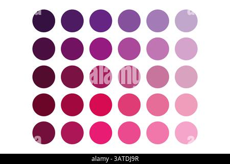 Pink circle palette. Bright fuchsia vector. Gradient dot layout. Soft tone swatches. Stock Vector