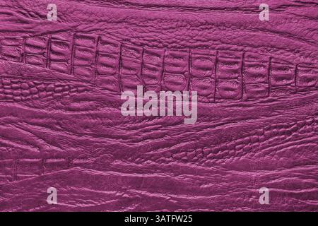Crocodile genuine leather structure texture macro, pink colored leatherette surface with metallic, pearlescent effect. Reptile skin close up, macro ba Stock Photo