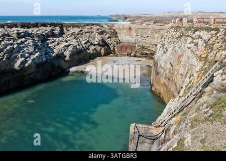The old fishpond on the wild coast of the Quiberon peninsula, Morbihan, Southern Brittany, France Stock Photo