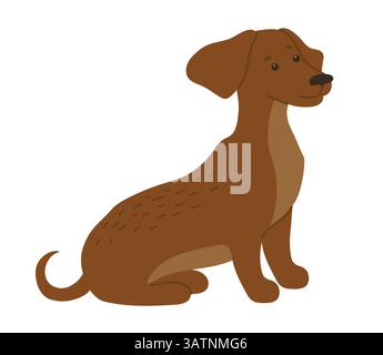 Dog dachshund cartoon character illustration for kids. Friendly cute brown dog sits. Funny childish adorable domestic pet animals isolated on white background. Comic simple vector art for children Stock Vector