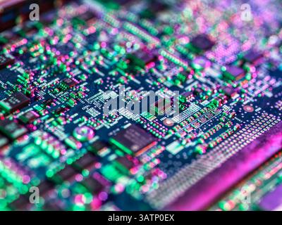 Circuit board from a laptop computer showing the chips and electronics. Stock Photo