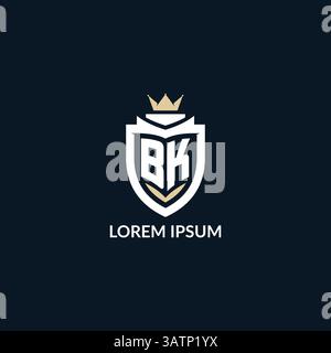 Initial letter BK shield and crown logo style, esport team logo design inspiration vector graphic Stock Vector