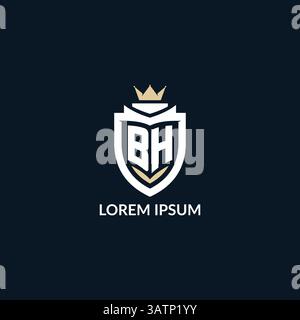 Initial letter BH shield and crown logo style, esport team logo design inspiration vector graphic Stock Vector