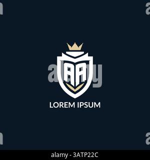 Initial letter AA shield and crown logo style, esport team logo design inspiration vector graphic Stock Vector