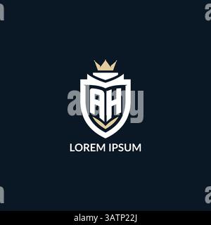 Initial letter AH shield and crown logo style, esport team logo design inspiration vector graphic Stock Vector
