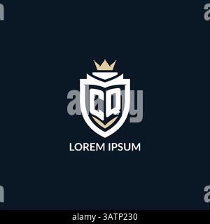 Initial letter CQ shield and crown logo style, esport team logo design inspiration vector graphic Stock Vector