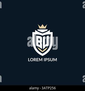 Initial letter BW shield and crown logo style, esport team logo design inspiration vector graphic Stock Vector