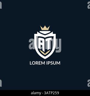 Initial letter AT shield and crown logo style, esport team logo design inspiration vector graphic Stock Vector