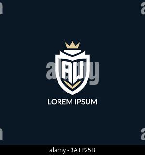 Initial letter AW shield and crown logo style, esport team logo design inspiration vector graphic Stock Vector