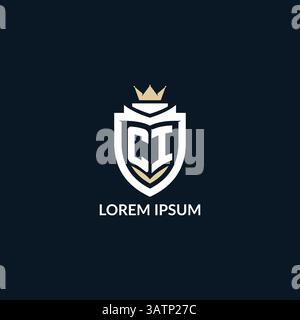 Initial letter CI shield and crown logo style, esport team logo design inspiration vector graphic Stock Vector