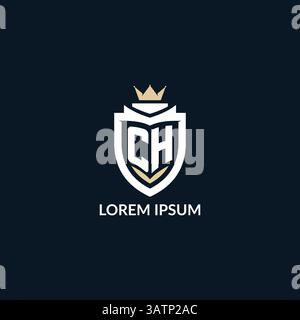 Initial letter CH shield and crown logo style, esport team logo design inspiration vector graphic Stock Vector