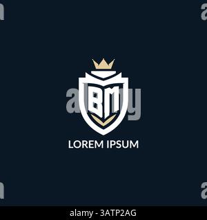 Initial letter BM shield and crown logo style, esport team logo design inspiration vector graphic Stock Vector