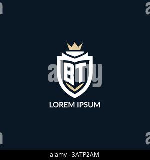 Initial letter BT shield and crown logo style, esport team logo design inspiration vector graphic Stock Vector