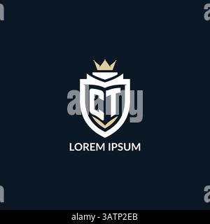 Initial letter CT shield and crown logo style, esport team logo design inspiration vector graphic Stock Vector
