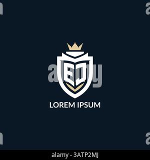 Initial letter EJ shield and crown logo style, esport team logo design inspiration vector graphic Stock Vector