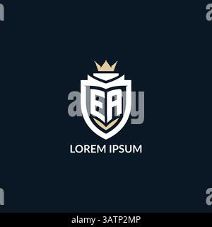 Initial letter EA shield and crown logo style, esport team logo design inspiration vector graphic Stock Vector