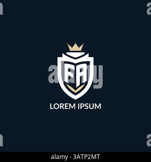 Initial letter FA shield and crown logo style, esport team logo design inspiration vector graphic Stock Vector