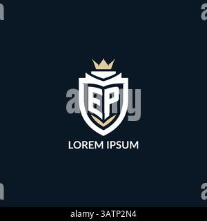 Initial letter EP shield and crown logo style, esport team logo design inspiration vector graphic Stock Vector