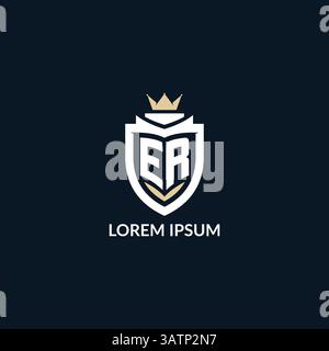 Initial letter ER shield and crown logo style, esport team logo design inspiration vector graphic Stock Vector