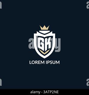 Initial letter GK shield and crown logo style, esport team logo design inspiration vector graphic Stock Vector