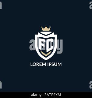 Initial letter FC shield and crown logo style, esport team logo design inspiration vector graphic Stock Vector