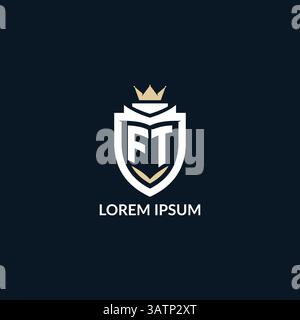 Initial letter FT shield and crown logo style, esport team logo design inspiration vector graphic Stock Vector