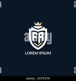 Initial letter FR shield and crown logo style, esport team logo design inspiration vector graphic Stock Vector