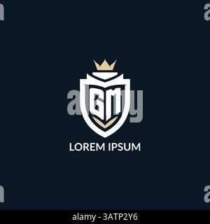 Initial letter GM shield and crown logo style, esport team logo design inspiration vector graphic Stock Vector