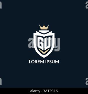 Initial letter GU shield and crown logo style, esport team logo design inspiration vector graphic Stock Vector