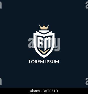 Initial letter FM shield and crown logo style, esport team logo design inspiration vector graphic Stock Vector