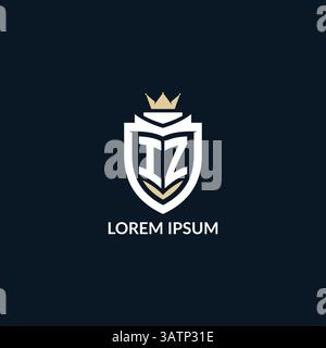 Initial letter IZ shield and crown logo style, esport team logo design inspiration vector graphic Stock Vector